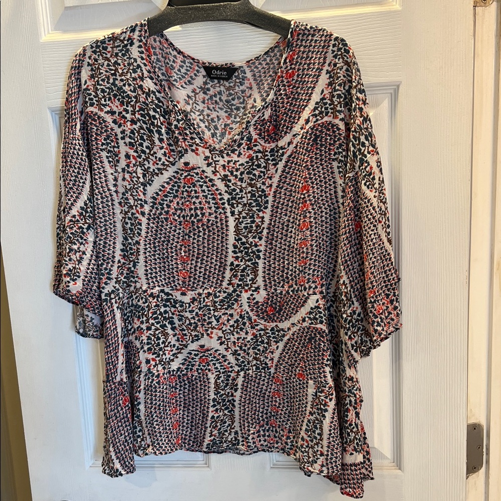 Boho Multicolor Patterned Blouse - image 1